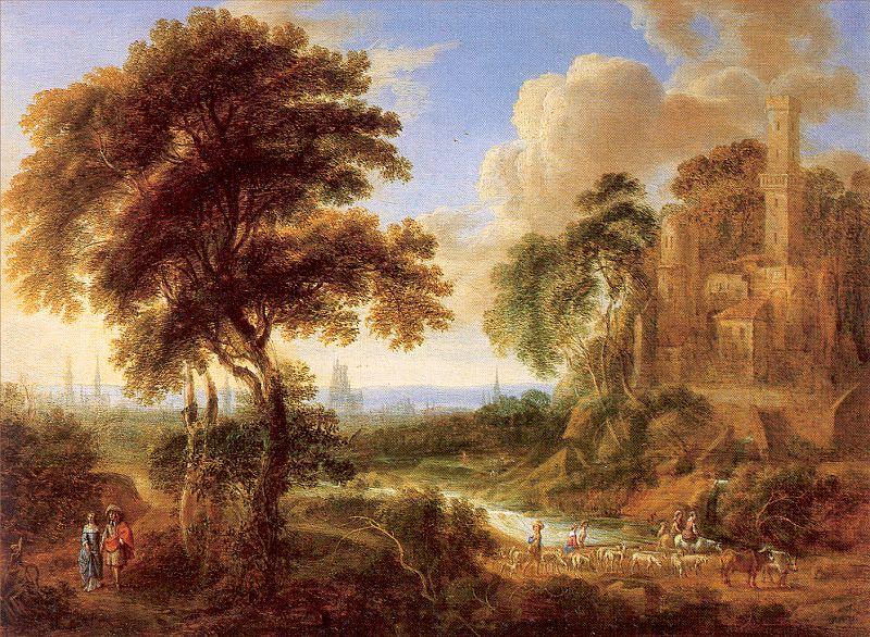 Neyts, Gilles Landscape with a Castle and Town in the Distance. oil painting picture